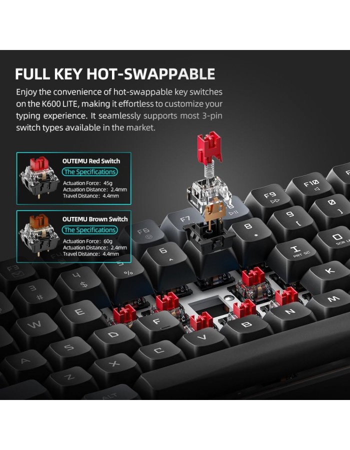 Machenike K600-B100 LITE Mechanical Gaming Keyboard 104 Red Switch Keys