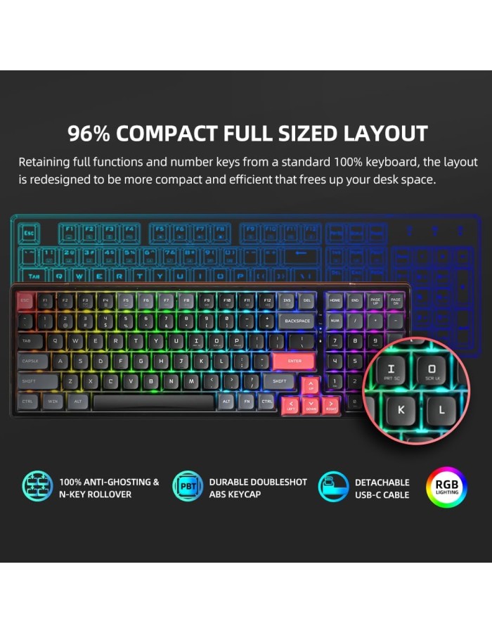 Machenike K600-B100 LITE Mechanical Gaming Keyboard 104 Red Switch Keys