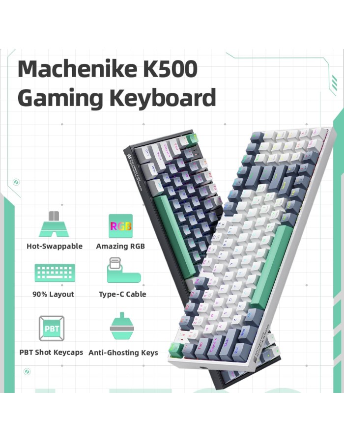 Machenike K500-B94 Grey Mechanical Gaming Keyboard 94 Brown Switch Keys