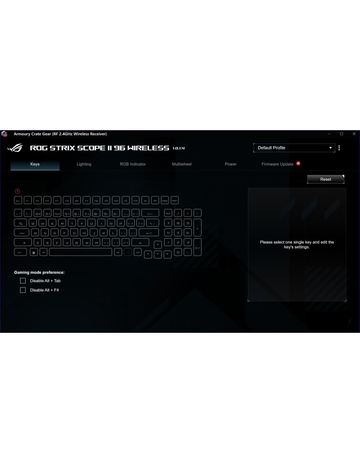 ASUS Gaming Keyboard Mechnanical Tri-Mode 2.4Ghz/Bluetooth/USB WristRest ROG STRIX SCOPE II 96 Wireless NXSW ASUS Gaming Keyboard Mechnanical Tri-Mode 2.4Ghz/Bluetooth/USB WristRest ROG STRIX SCOPE II 96 Wireless NXSW