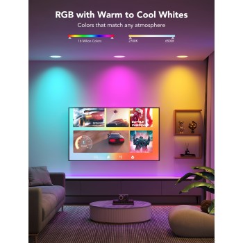 Govee B601B Smart Recessed Lights (2 Pack) 4'' Wi-Fi & BT RGBWW 850 Lumen with Junction Box
