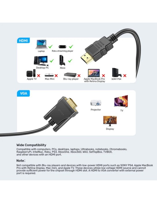 Unitek Converter HDMI to VGA Adapter Cable 2.0m Unitek Converter HDMI to VGA Adapter Cable 2.0m