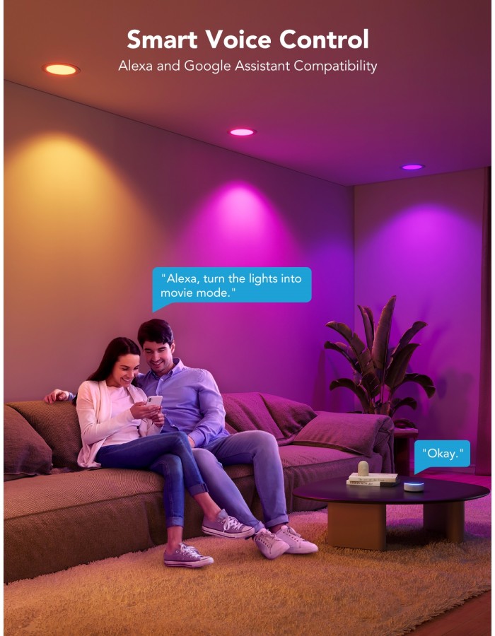 Govee B601B Smart Recessed Lights (2 Pack) 4'' Wi-Fi & BT RGBWW 850 Lumen with Junction Box