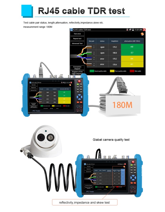 Noyafa CCTV & Network Tester with 7" Retina Touchscreen, 4K Support, PoE Output & Multi-Function Testing NF-716 MOVT ADHS Pro
