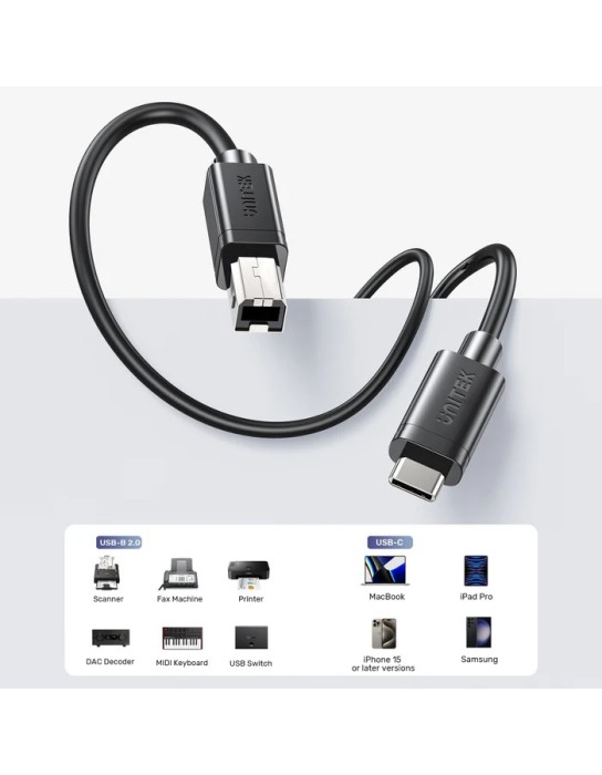 Unitek USB-C 2.0 to USB-B Printer Cable 1.0m Unitek USB-C 2.0 to USB-B Printer Cable 1.0m