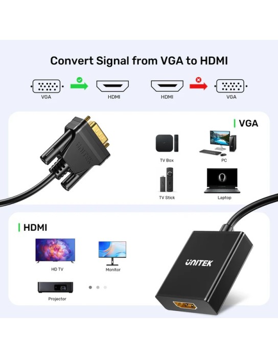 Unitek Converter VGA to HDMI Adapter w/Audio & Power Port Unitek Converter VGA to HDMI Adapter w/Audio & Power Port