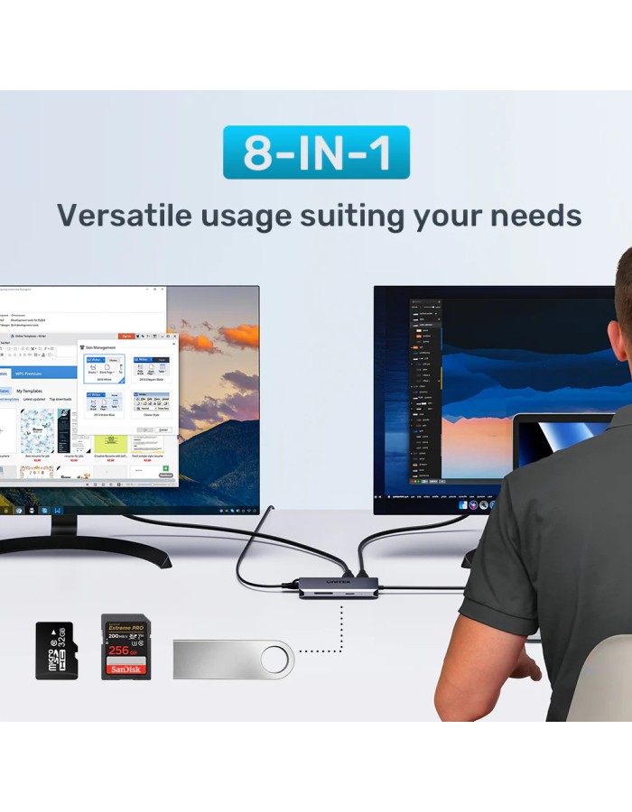 Unitek USB-C Hub 3xUSB/2xHDMI MST/SD/Gb/PD100W D1122A Unitek USB-C Hub 3xUSB/2xHDMI MST/SD/Gb/PD100W D1122A