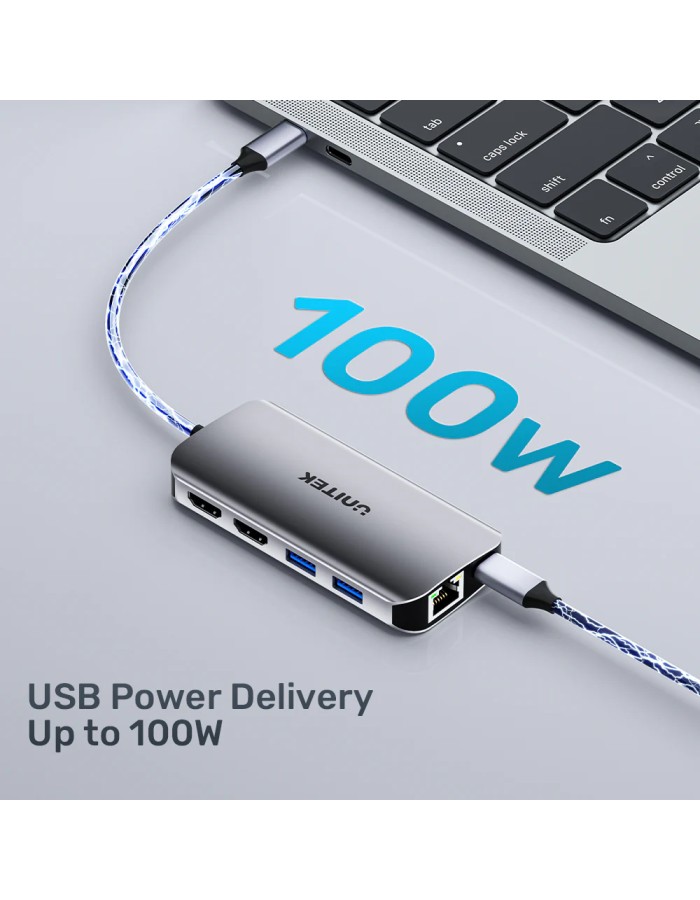 Unitek USB-C Hub 3xUSB/2xHDMI MST/SD/Gb/PD100W D1122A Unitek USB-C Hub 3xUSB/2xHDMI MST/SD/Gb/PD100W D1122A