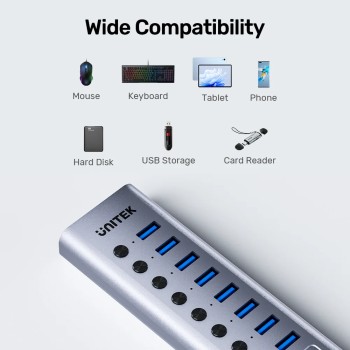 Unitek USB-C Hub 8xUSB-A Power Switch 2xUSB-C 12V3A H1315B Unitek USB-C Hub 8xUSB-A Power Switch 2xUSB-C 12V3A H1315B