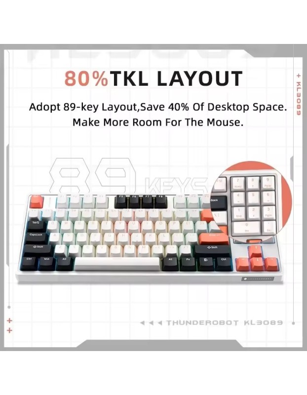 Thunderobot KG3089 White Mechanical Gaming Keyboard 89 Red Switch Keys