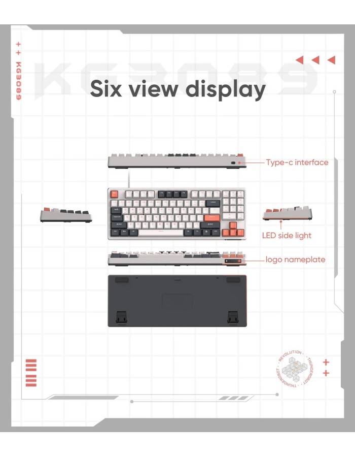 Thunderobot KG3089 White Mechanical Gaming Keyboard 89 Red Switch Keys