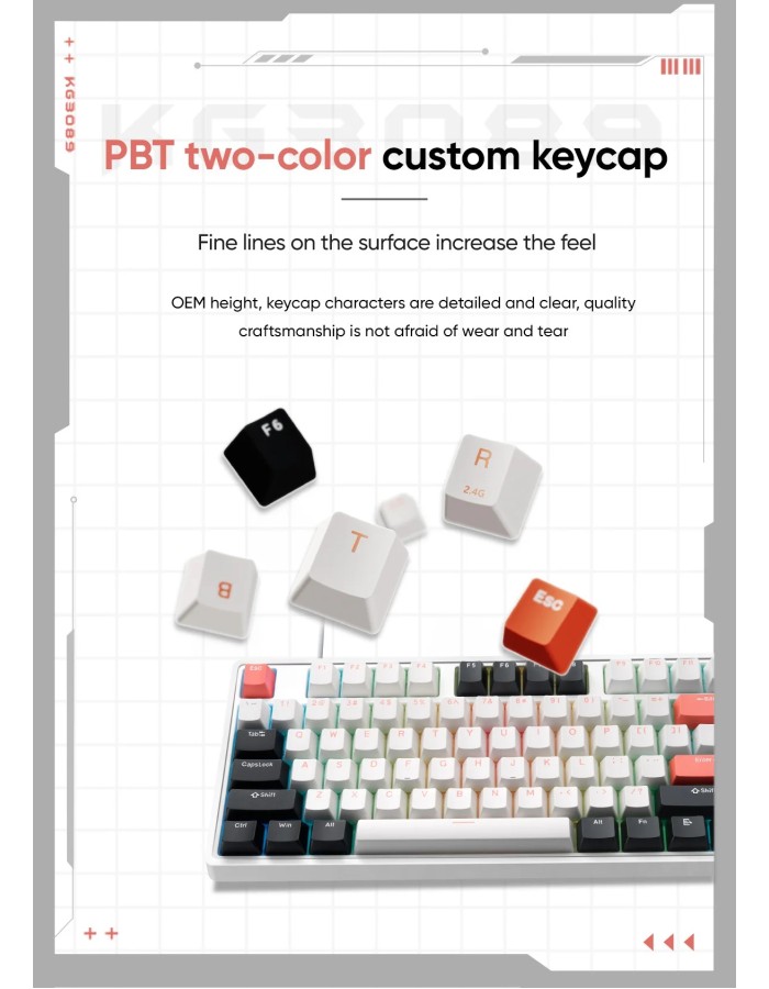 Thunderobot KG3089 White Mechanical Gaming Keyboard 89 Red Switch Keys