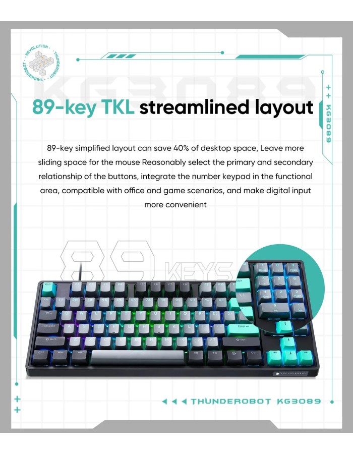 Thunderobot KG3089 Black Mechanical Gaming Keyboard 89 Red Switch Keys