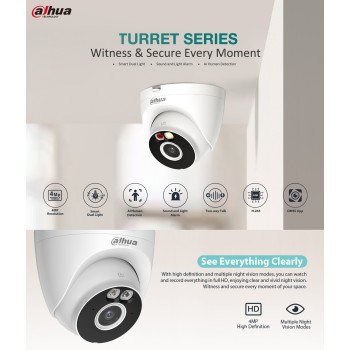 Dahua IP 4.0MP  2.8mm Wifi Dome Dual Illumination T4A-PV