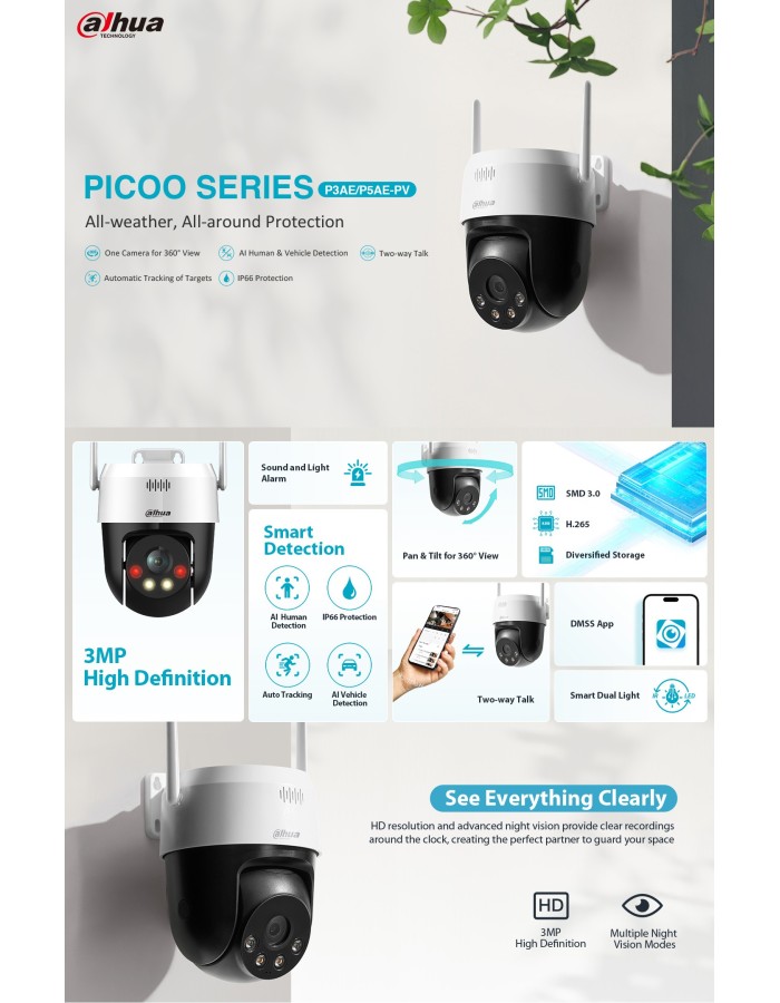 Dahua IP 5.0MP 4.0mm Wifi PT Dome Dual Illumination SD-P5AE-PV Dahua IP 5.0MP 4.0mm Wifi PT Dome Dual Illumination SD-P5AE-PV