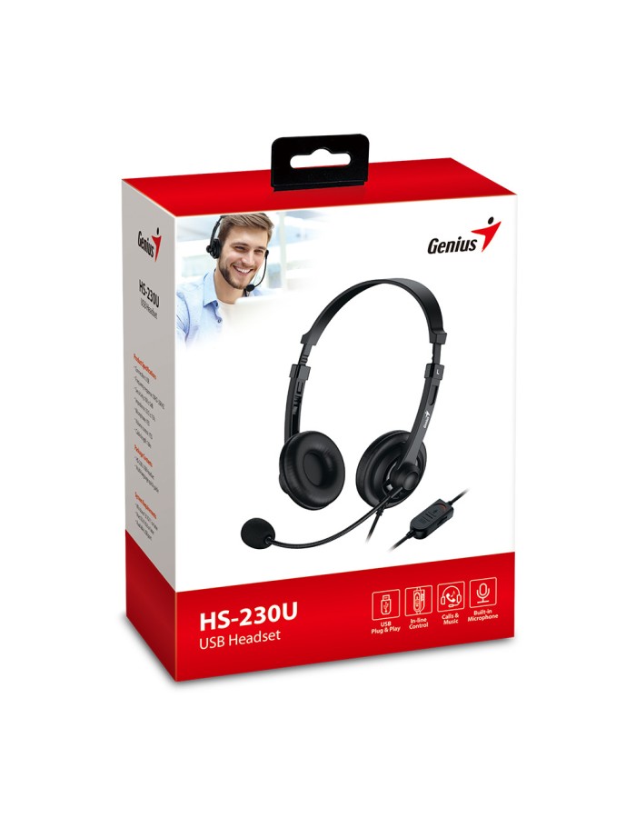 Genius Headset USB-A InLine Control SoftEar Cups HS-230U