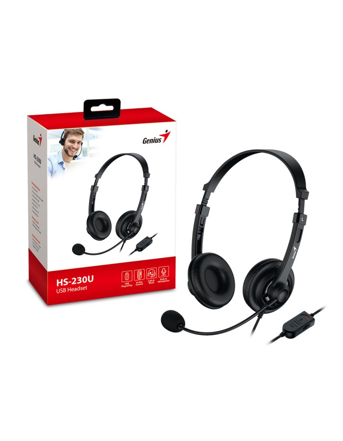 Genius Headset USB-A InLine Control SoftEar Cups HS-230U