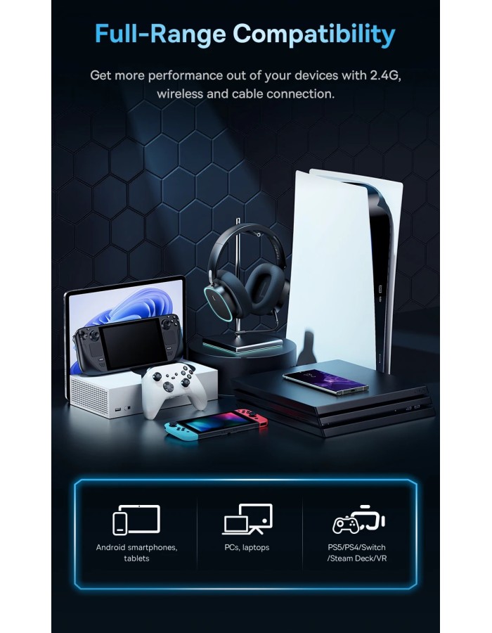 Baseus Wireless Headphones For PS5/PC/Switch Gaming AeQur GH02 Black Baseus Wireless Headphones For PS5/PC/Switch Gaming AeQur GH02 Black