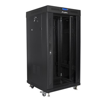 Lanberg Free Standing Cabinet 19'' with Glass Door 22U 60cm Ventilation Panel with LCD, 2 Fans & Thermostat Black (not assembled)