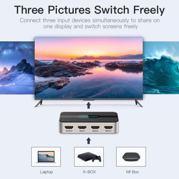 Vention HDMI Switch 3-Port 4K 1.4 with Audio Separation AFJH0 Vention HDMI Switch 3-Port 4K 1.4 with Audio Separation AFJH0