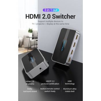 Vention HDMI Switch 3-Port 4K 2.0 w/Remote Control AFOH0 Vention HDMI Switch 3-Port 4K 2.0 w/Remote Control AFOH0