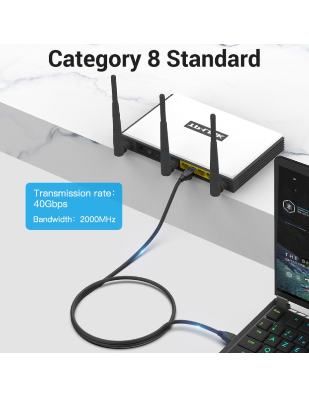 Vention NETWORK Cable CAT8 SFTP Slim 0.5m Black IKIBD