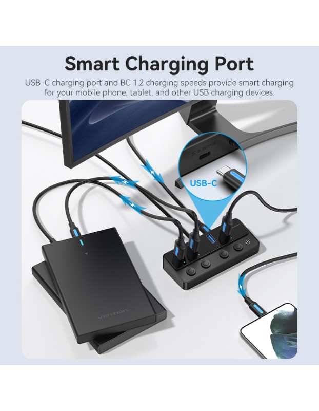 Vention HUB USB-C 4 x USB3.0 with Indiv.Power Switches 1.0m CHWBF Vention HUB USB-C 4 x USB3.0 with Indiv.Power Switches 1.0m CHWBF