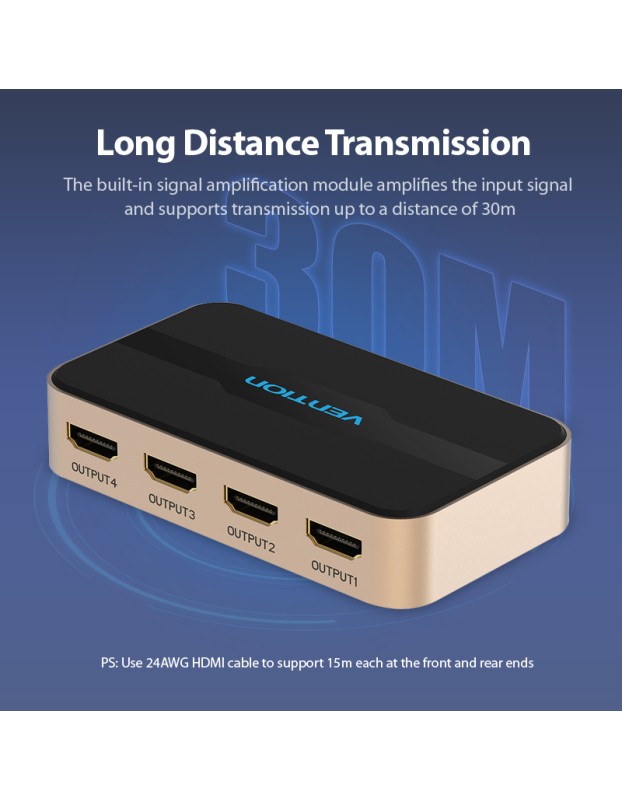 Vention HDMI Splitter 4-Port 4K 1.4 w/UK PSU ACCG0-UK Vention HDMI Splitter 4-Port 4K 1.4 w/UK PSU ACCG0-UK