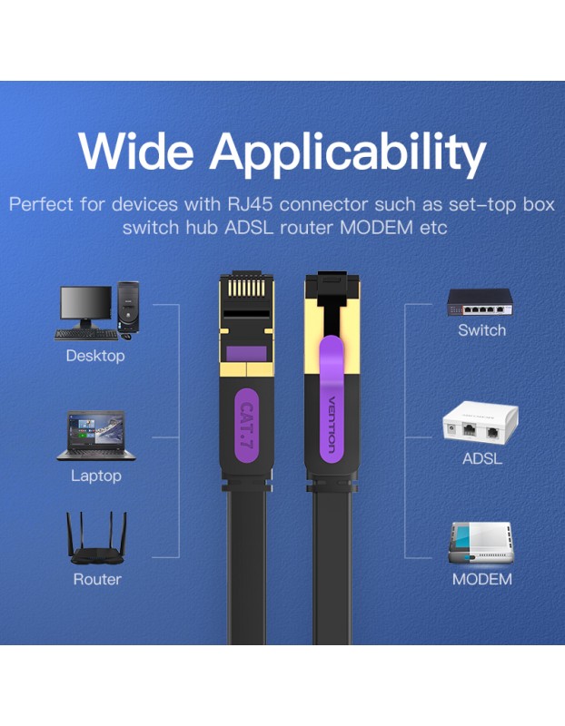 Vention NETWORK Cable CAT7 Flat 1.5m Black ICABG