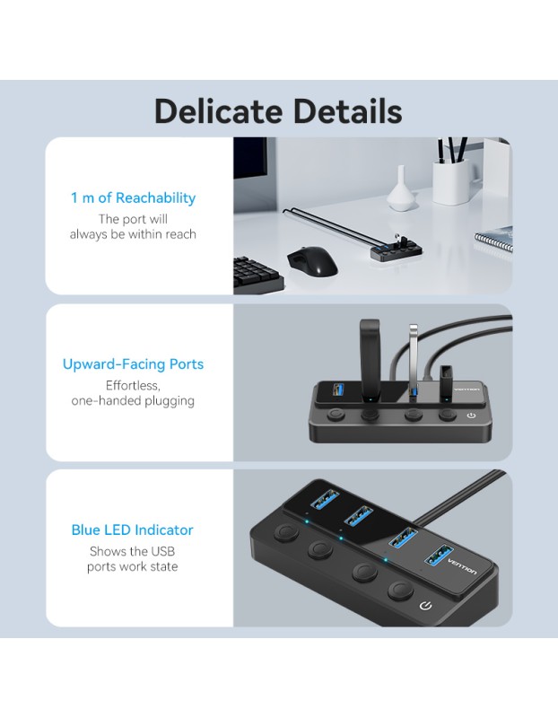 Vention HUB USB-C 4 x USB3.0 with Indiv.Power Switches 1.0m CHWBF Vention HUB USB-C 4 x USB3.0 with Indiv.Power Switches 1.0m CHWBF