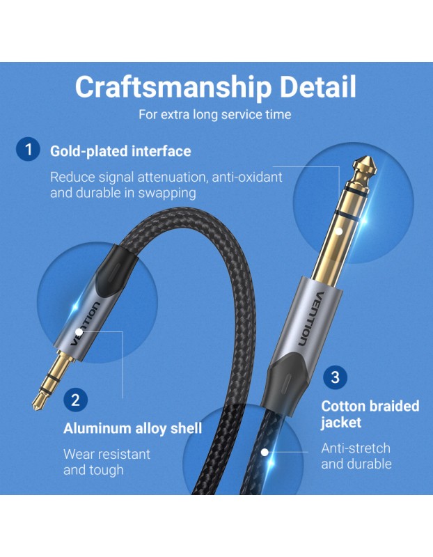 Vention AUDIO 3.5mm to 6.3mm M-M TRS Cable Braided Alum 10.0m BAUHL Vention AUDIO 3.5mm to 6.3mm M-M TRS Cable Braided Alum 10.0m BAUHL