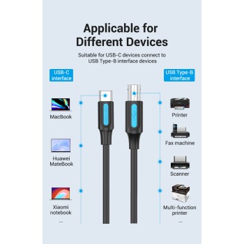 Vention IT Cable USB-C 2.0 to USB-B Male for Printer 2.0m CQUBH