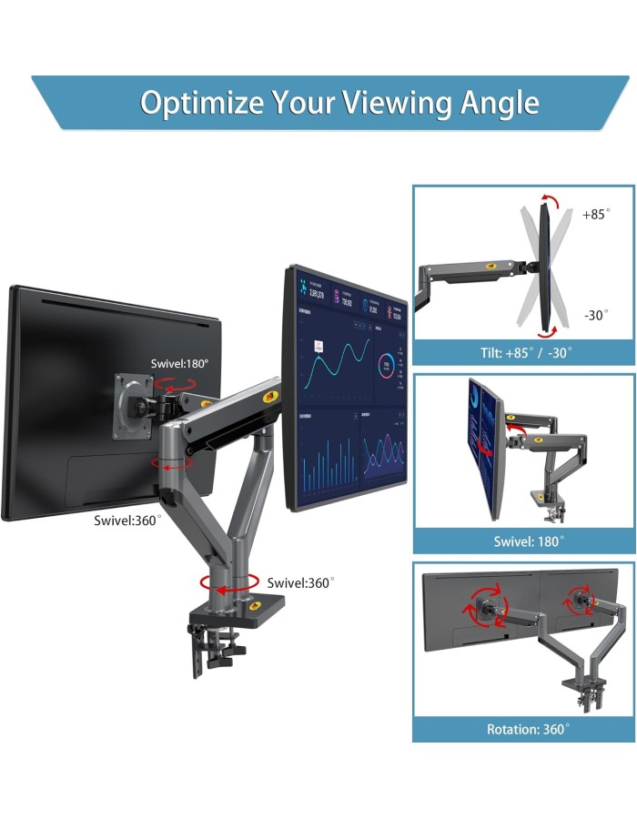 NBMounts G35 Dual Arm Extra Long Gas Monitor Desk Mount NBMounts G35 Dual Arm Extra Long Gas Monitor Desk Mount
