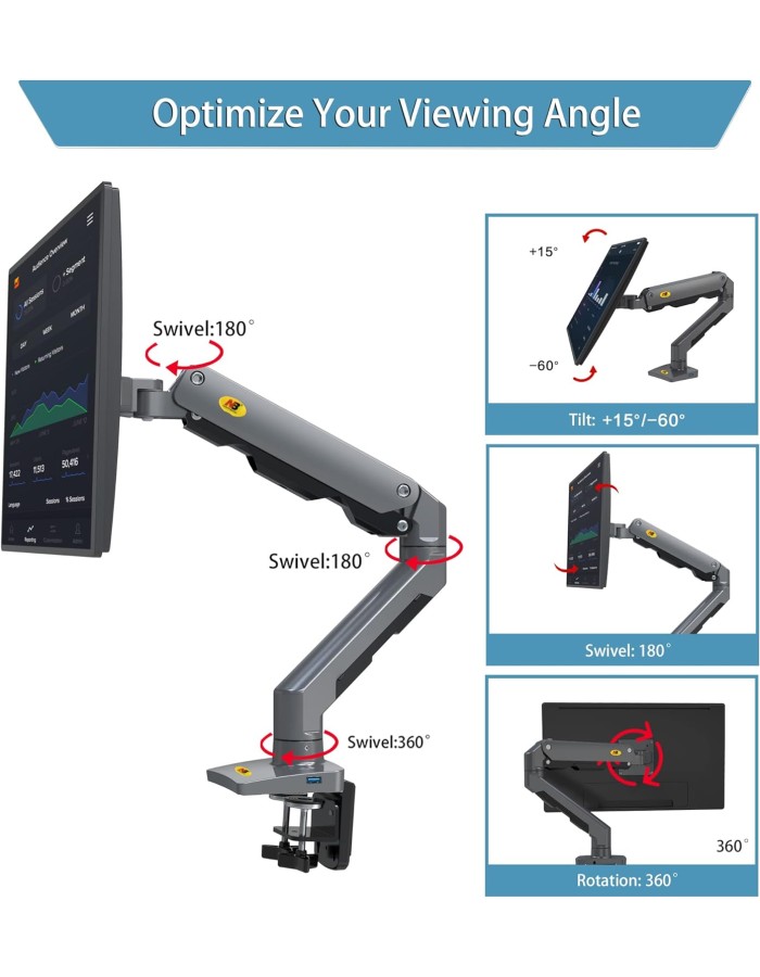NBMounts G60 Single Arm Heavy Duty Desk Monitor Mount