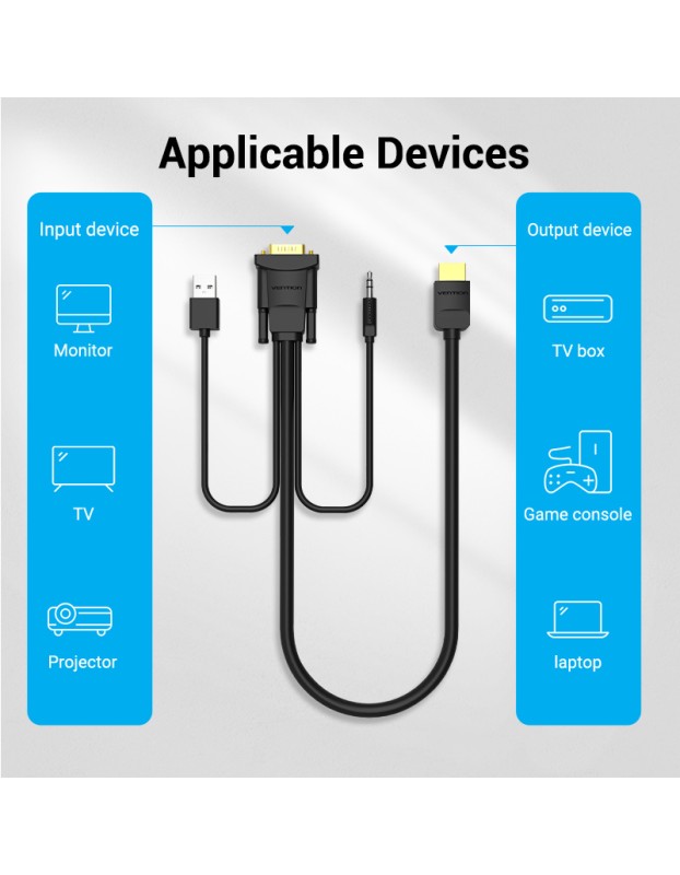 Vention HDMI Cable to VGA+Audio & USB Power 2.0m ABIBH