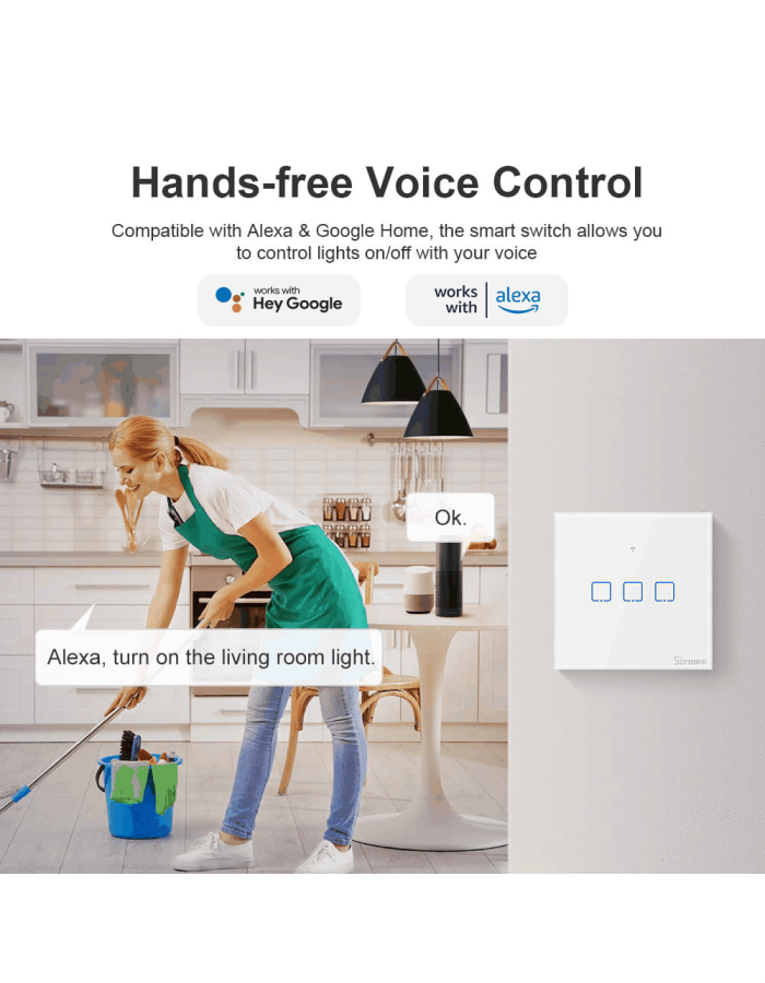 Sonoff T2EU1C-TX WiFi Smart Wall Touch Switch 1-Button White Sonoff T2EU1C-TX WiFi Smart Wall Touch Switch 1-Button White