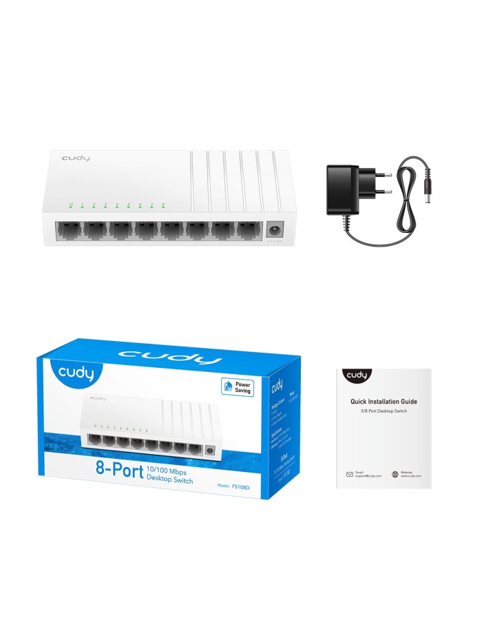 Cudy Switch Fast Ethernet 8-Ports Desktop FS108D with UK Plug