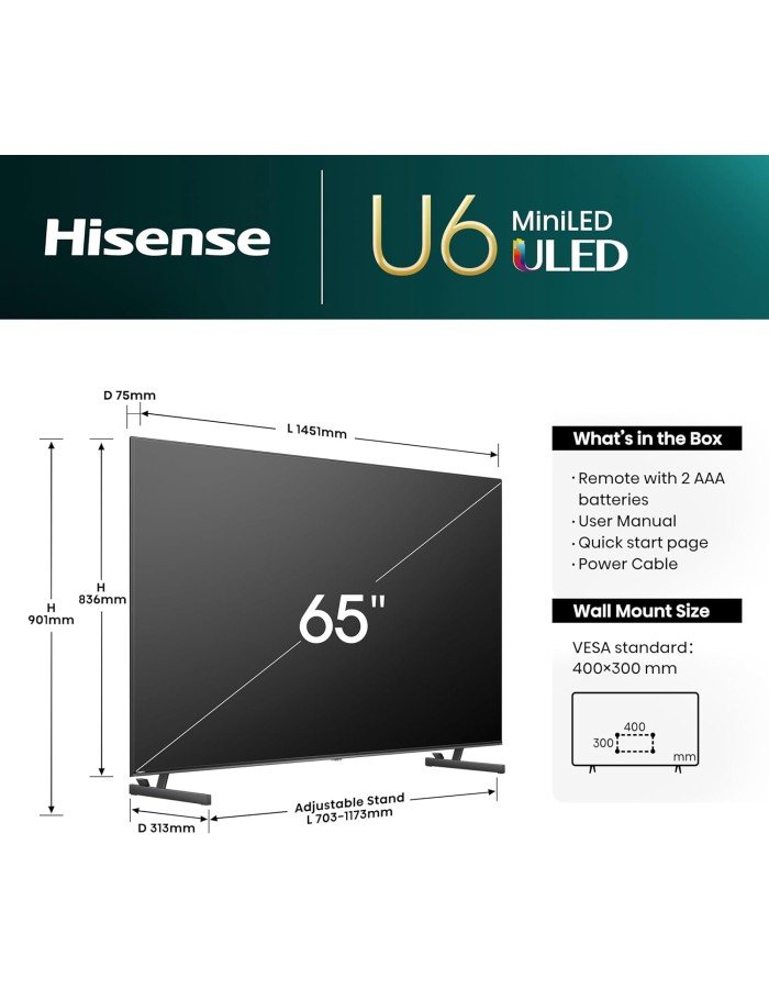 Hisense 65U6NQ 65'' 4K Smart QLED Mini LED TV