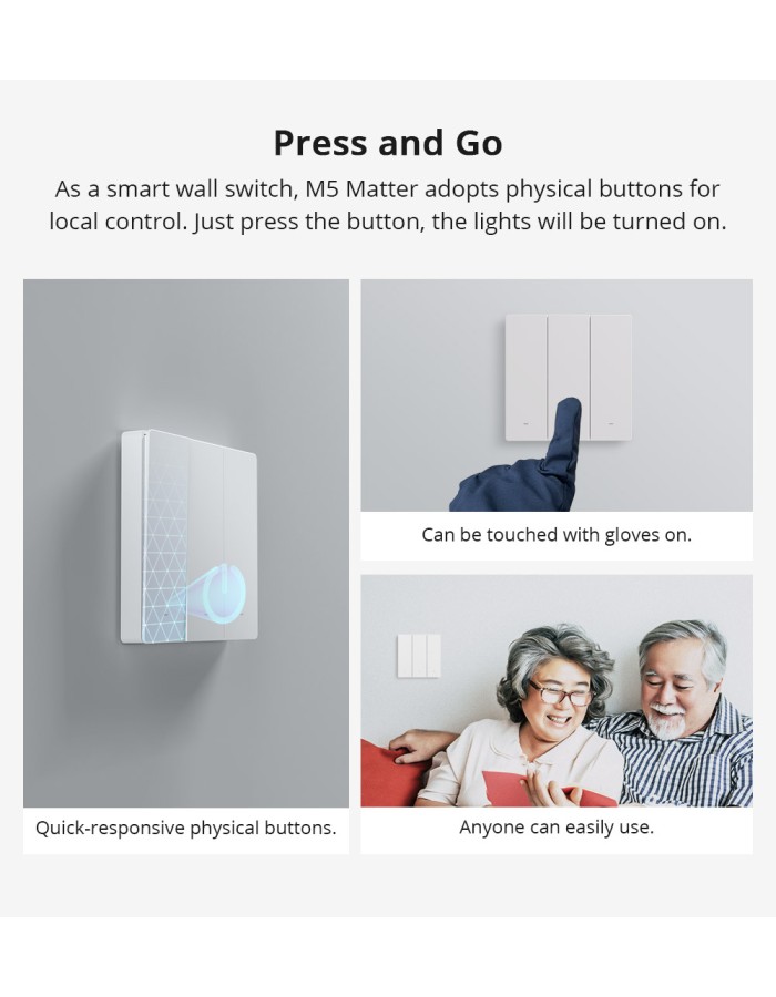 Sonoff M5 Matter WiFi Smart Wall Mechanical Switch 3-Button White Sonoff M5 Matter WiFi Smart Wall Mechanical Switch 3-Button White