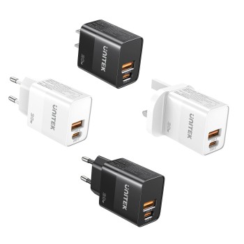Unitek 20W Wall Charger USB-C PD & QC 3.0 UK P1124ABK Black