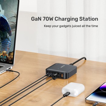 Unitek Desktop 4in1 70W GaN Charger 2xUSB-C 2xUSB-A Ports Black P1228ABK Unitek Desktop 4in1 70W GaN Charger 2xUSB-C 2xUSB-A Ports Black P1228ABK
