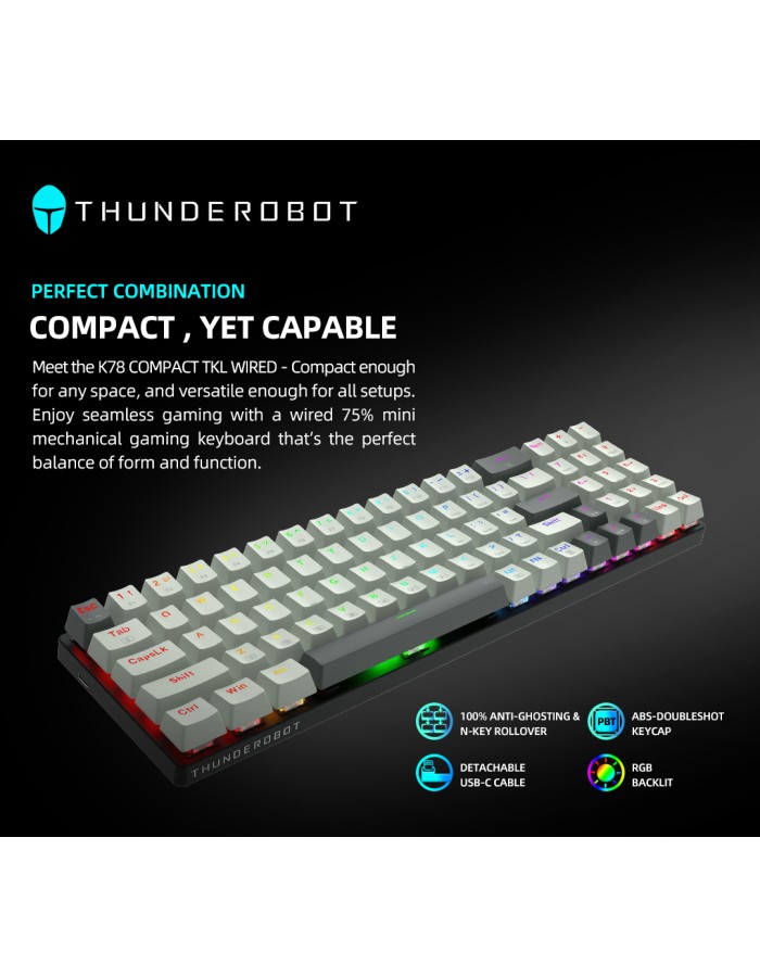 Thunderobot K78R White Gaming Mechanical Keyboard 78 Red Switch Keys