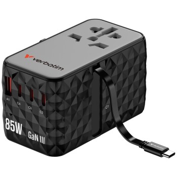Verbatim Universal Charger Travel Adapter USB-C Retractable Cable 85W CNT-02