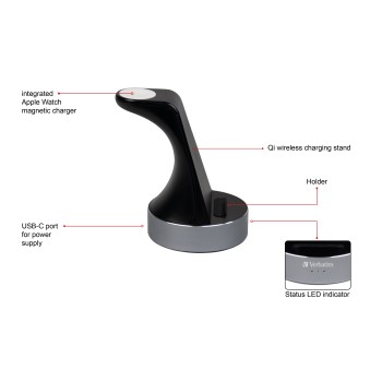 Verbatim Charger Desktop Wireless Qi MFI 2in1 Apple Devices WCS-01 Verbatim Charger Desktop Wireless Qi MFI 2in1 Apple Devices WCS-01