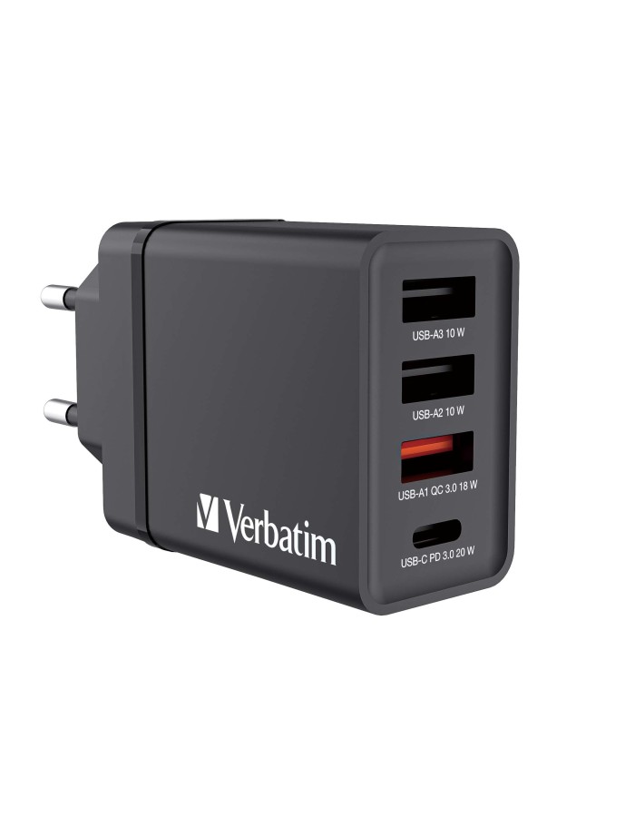 Verbatim Wall Charger 30W EU Plug 1 x USBC20W 3 x USBA CHR-30EU1 Black Verbatim Wall Charger 30W EU Plug 1 x USBC20W 3 x USBA CHR-30EU1 Black