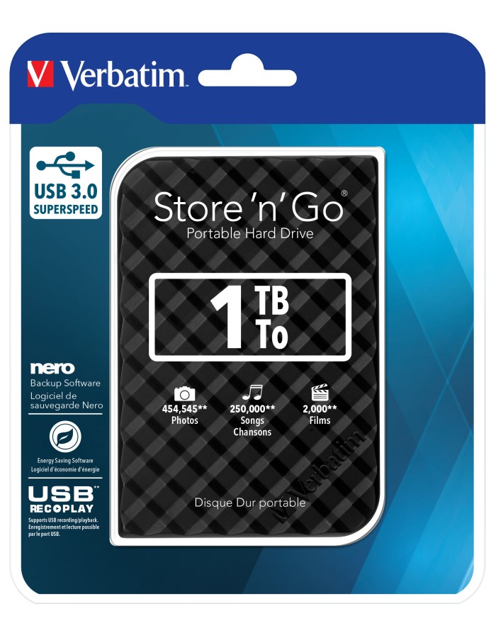 Verbatim HDD External STORE'N'GO 2.5'' USB3.0 Slim 1TB Black Verbatim HDD External STORE'N'GO 2.5'' USB3.0 Slim 1TB Black