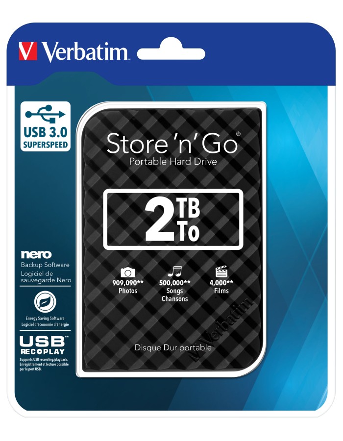 Verbatim HDD External STORE'N'GO 2.5'' USB3.0 Slim 2TB Black Verbatim HDD External STORE'N'GO 2.5'' USB3.0 Slim 2TB Black