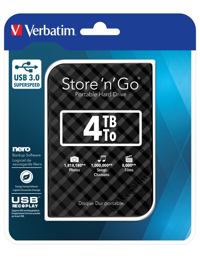 Verbatim HDD External STORE'N'GO 2.5'' USB3.0 Slim 4TB Black Verbatim HDD External STORE'N'GO 2.5'' USB3.0 Slim 4TB Black
