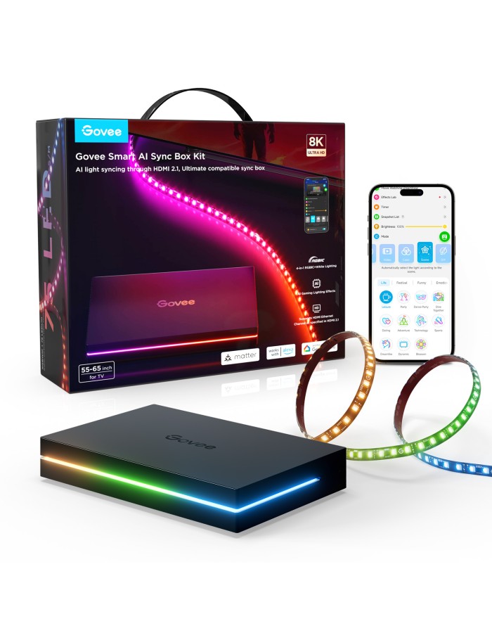 Govee TV AI Sync Box w/Strip Light for 55-65" Max 8K 240HZ (Matter) H8604 Govee TV AI Sync Box w/Strip Light for 55-65" Max 8K 240HZ (Matter) H8604