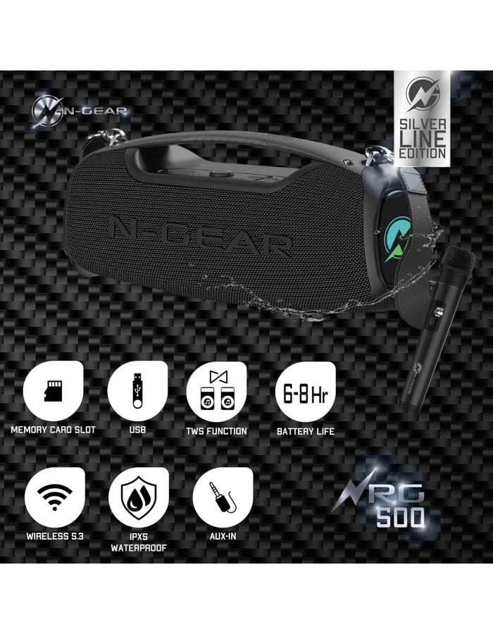 N-Gear NRG500 Portable Karaoke Outdoor Speaker 1xWireless Mic